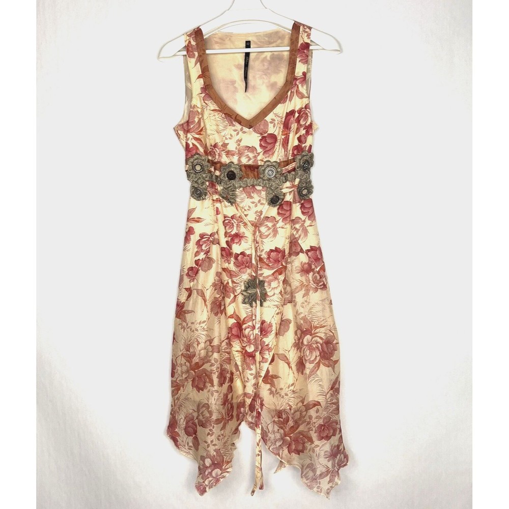 Bleu Blanc Rouge Shift Dress Women 42 Large Cream Multi Silk Blend Floral Lace